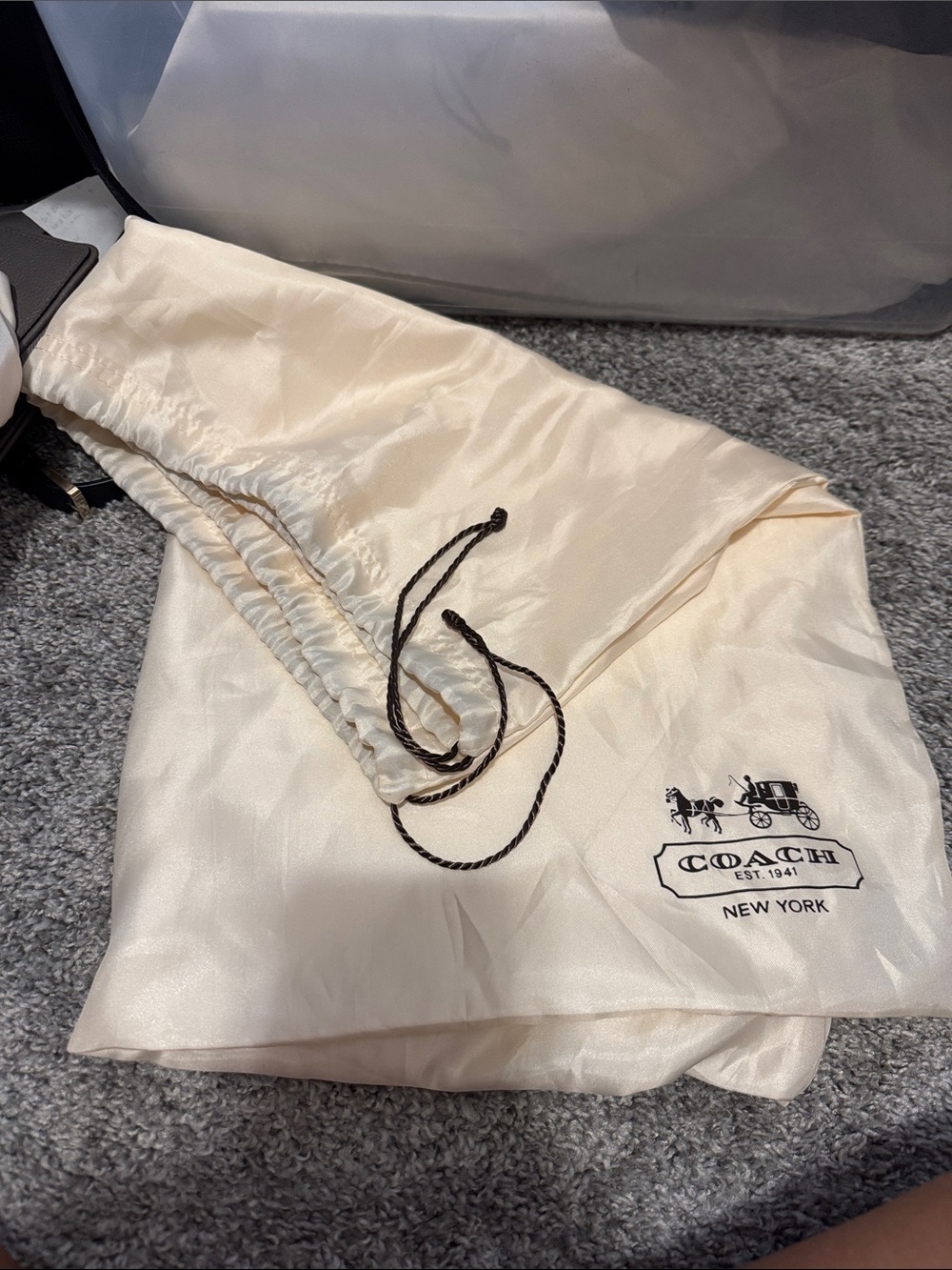 Coach Cream Satin Drawstring Dust Bag with Black Logo
